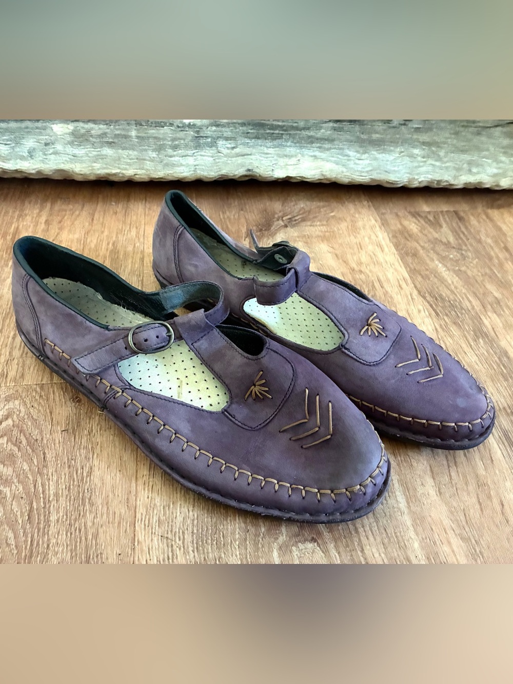 Leather Mary Jane Clog Shoes Purple Handcrafted Comfort Boho Women’s